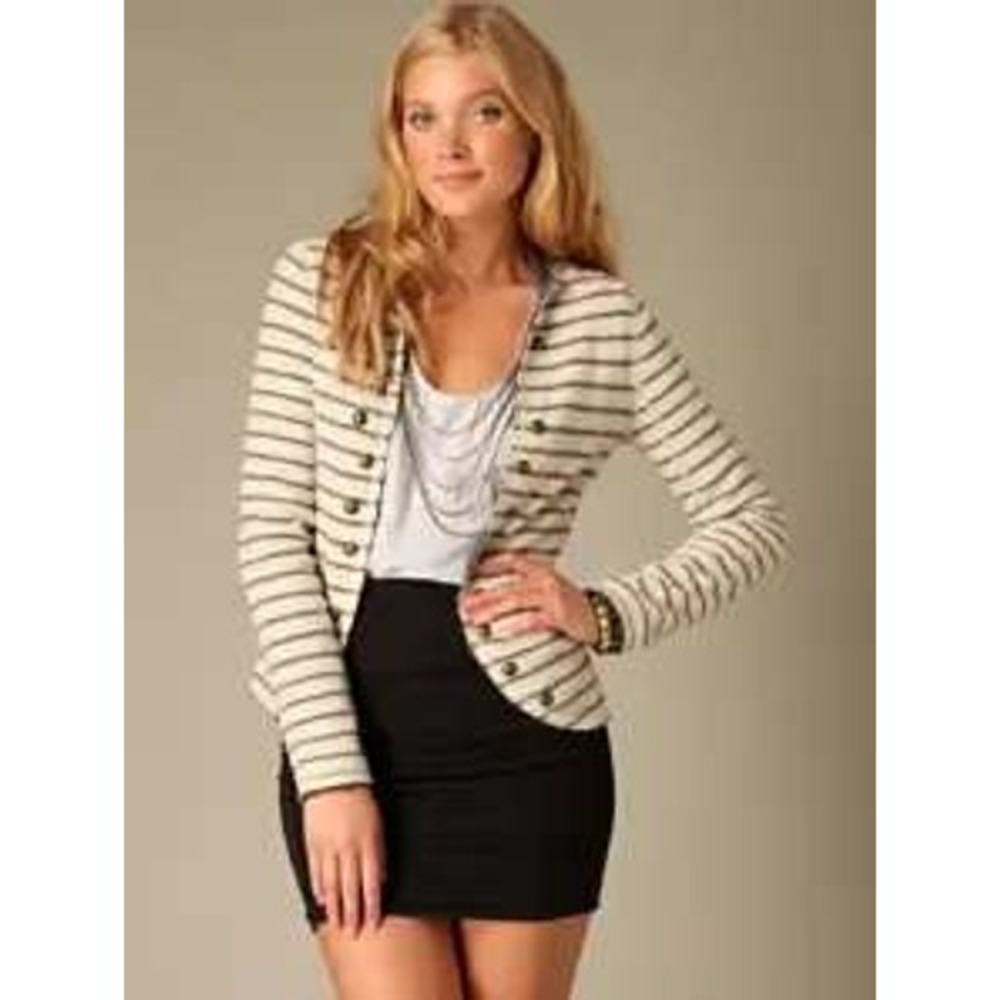 Free People Wool Stripe Military Cardigan Jacket Gray‎ XS